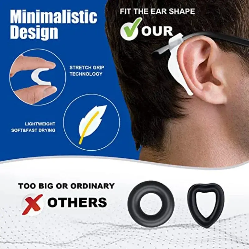 Gancho de oreja antideslizante para gafas, accesorios para gafas, agarre de silicona, soporte de punta de templo, 20 piezas
