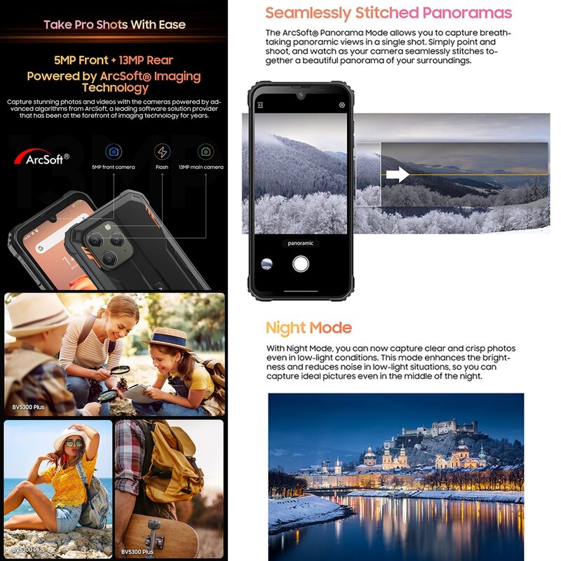 Blackview-Smartphone BV5300 Plus, téléphone portable robuste, Android 13, Helio G72 128, écran HD, 8 Go, 6.1 Go, 6580mAh, appareil photo 13MP, étanche, 4G