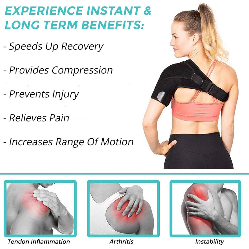 男性と女性のための回復ショルダーブレース、肩のサポート、調整可能、袖のラップ、痛みの緩和、安定性