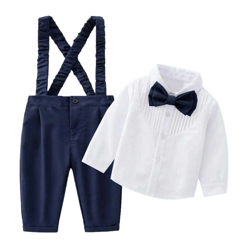 Camiseta e calça de manga comprida infantil, roupa de cavalheiro, roupa formal, batizado, aniversário, festa de casamento