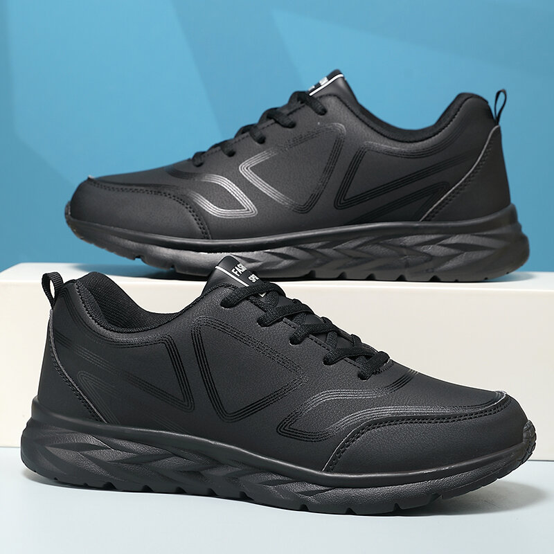 Czarne trampki dla mężczyzn wysokiej jakości trampki jesienno-zimowa rozrywka na zewnątrz antypoślizgowa męska sztuczna skórzane buty sportowe