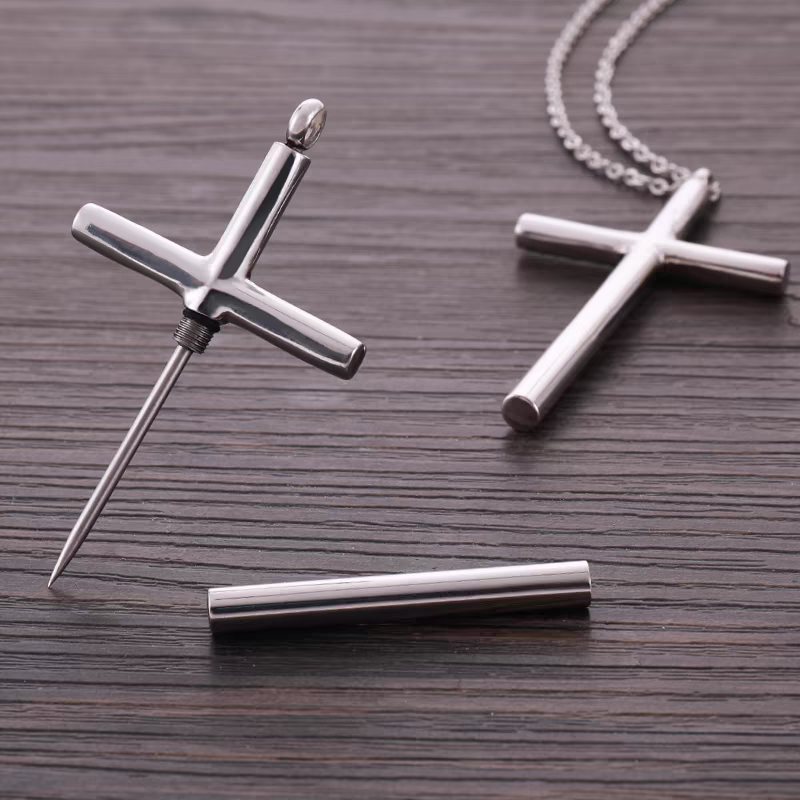 Stainless Steel Pendant Cross Necklace Men Fashion Jewelry Chains Boy EDC Gadgets For Male Female Women Girls Gifts Multi Tools