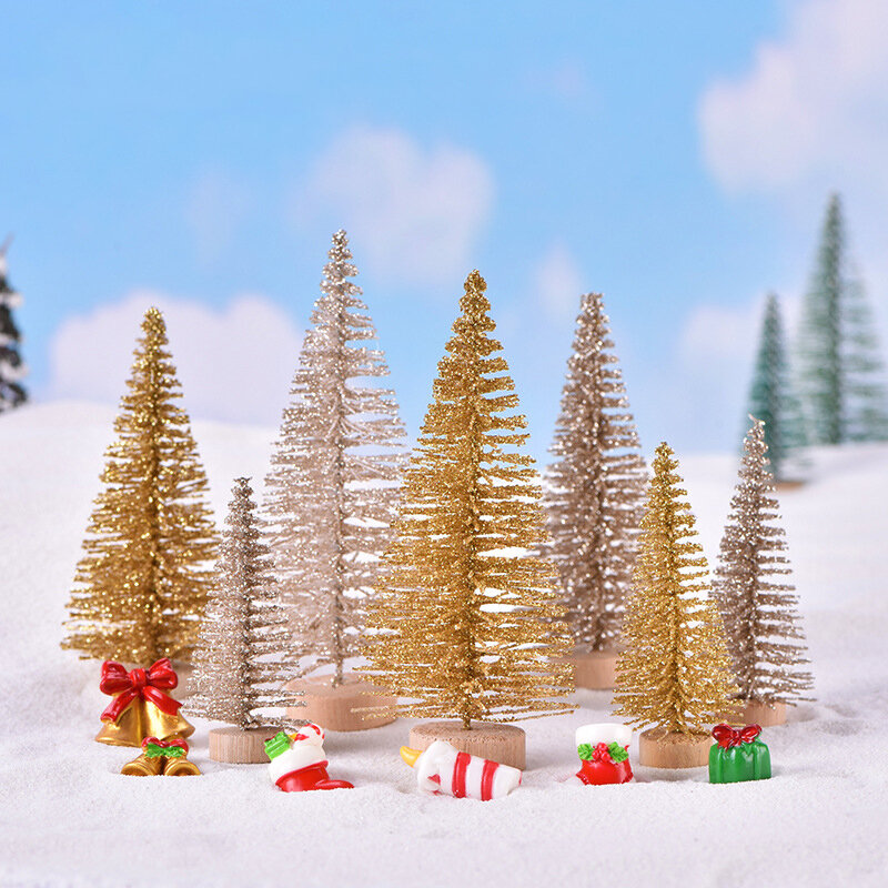 Mini choinka sizalowa jedwabna cedr-dekoracja mała choinka-złota srebrno-niebiesko-zielona biała świąteczna drzewko
