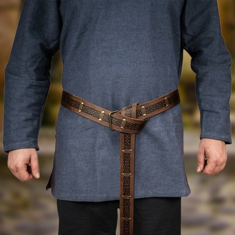 Ceinture Vintage médiévale en cuir PU gaufré, ceinture chevalier nordique en cuir PU pour cosplay Halloween