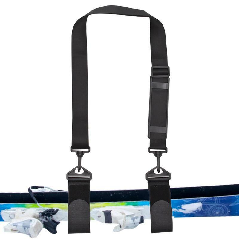 Tas tali pegangan tangan bahu tiang Ski nilon tali pengikat pegangan bulu mata dapat disesuaikan Hook Loop melindungi hitam nilon Ski menangani tali tas