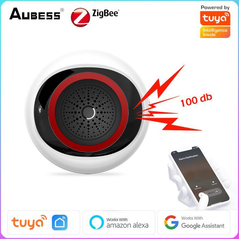 Tuya Zigbee Alarme Inteligente de Som e Luz, Sensor Dois-em-um, Bateria, USB, Dupla Potência, Ligação Inteligente, Vida Doméstica, 100DB