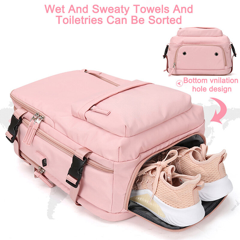 Tas punggung Laptop wanita, ransel perjalanan minimalis Pink 35L multifungsi kapasitas besar Oxford tahan air