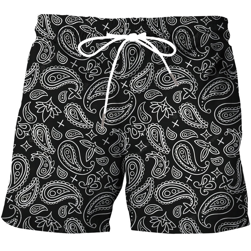 Men's clothing 2024 new men's four sided stretch beach fun cashew pattern 3D men's shorts basketball pants swimsuit men's shorts