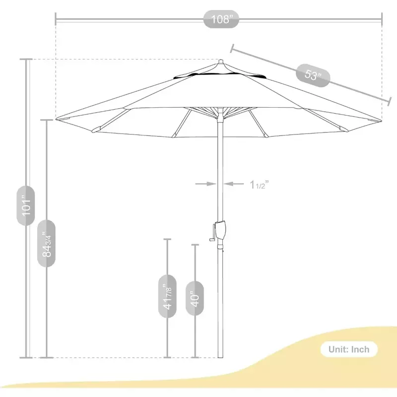 Round Aluminum Pátio Guarda-chuva, parasol Fixação Titular, Auto Tilt Crank Lift, Bronze Pole Woven, Granito Olefin, Frete Grátis, 9'