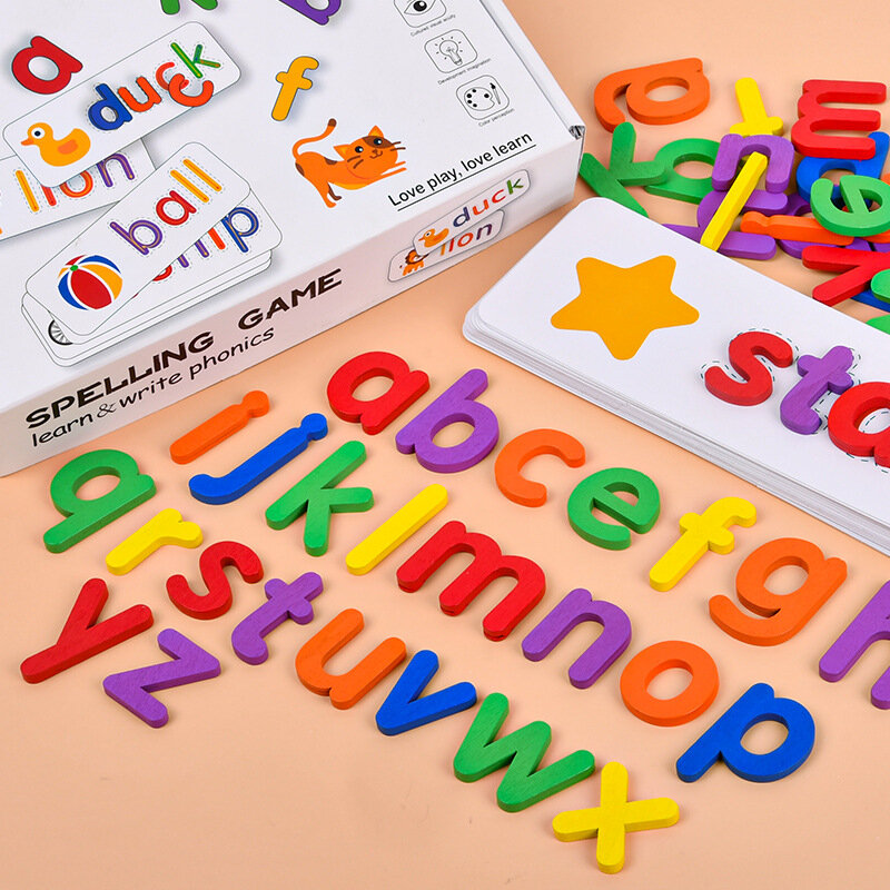 26 Engels Alfabet Kaart Spelling Oefeningen 3D Puzzel Speelgoed Spelling Geheugen Spelletjes Voor Kinderen Educatief Kleurrijke Houten Speelgoed