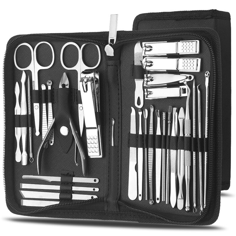 32 шт., набор инструментов для маникюра, кусачки для кутикулы и резак, набор аксессуаров для педикюра, инструменты для дизайна ногтей, нержавеющая сталь