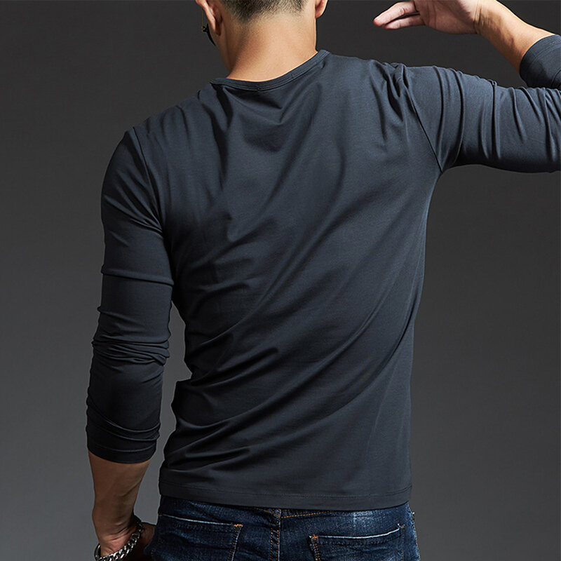 Camiseta interior de manga larga para hombre, Jersey ajustado con cuello en V, informal, cómodo, elegante, para primavera e invierno