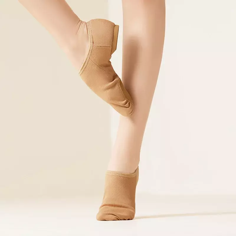 รองเท้าเต้นเล่นโยคะไม่มีเชือกผูกสำหรับผู้ใหญ่ผู้หญิงพื้นนุ่มทำจากผ้ายืดหยุ่นได้