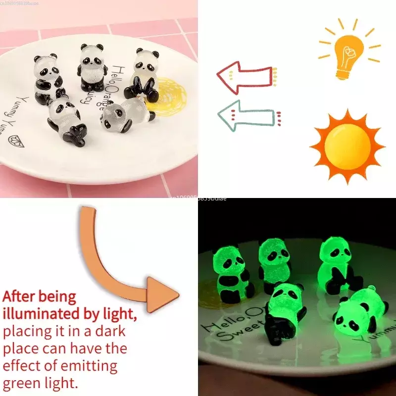 Mini Figurinhas do Panda Brilhante, Paisagem em Miniatura, Brilhando no Escuro, Decoração em vasos de flores, 1 Conjunto Pc