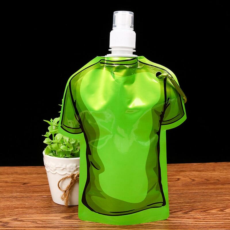 Bolsa de agua plegable portátil con forma de camiseta, botella para beber sin Bpa, reutilizable, a prueba de fugas, para senderismo, 500ml