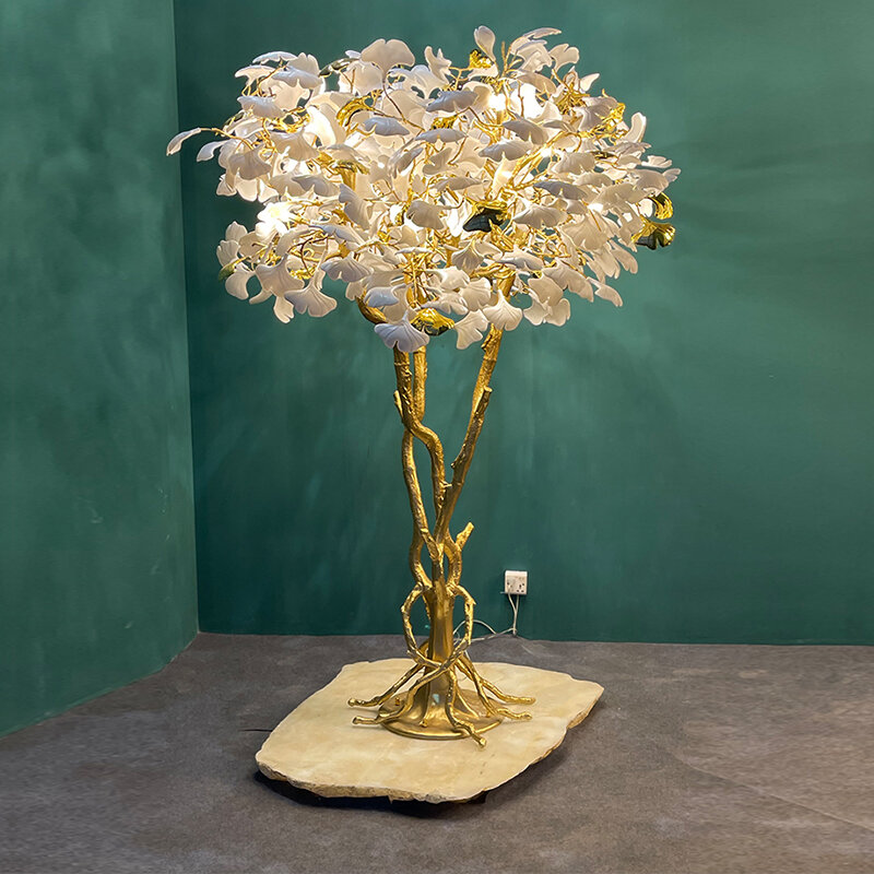 Lampada da terra a Led interamente in rame grande albero di Ginkgo utilizzata per visualizzare luci Decorative apparecchio artistico