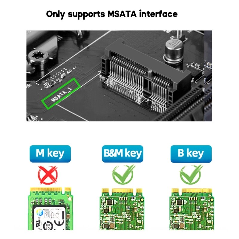 H4GA MSata ke M.2 Sata Adapter Mendukung 2230/2242 SSD untuk M.2 Sata keyB BandMkey SSD