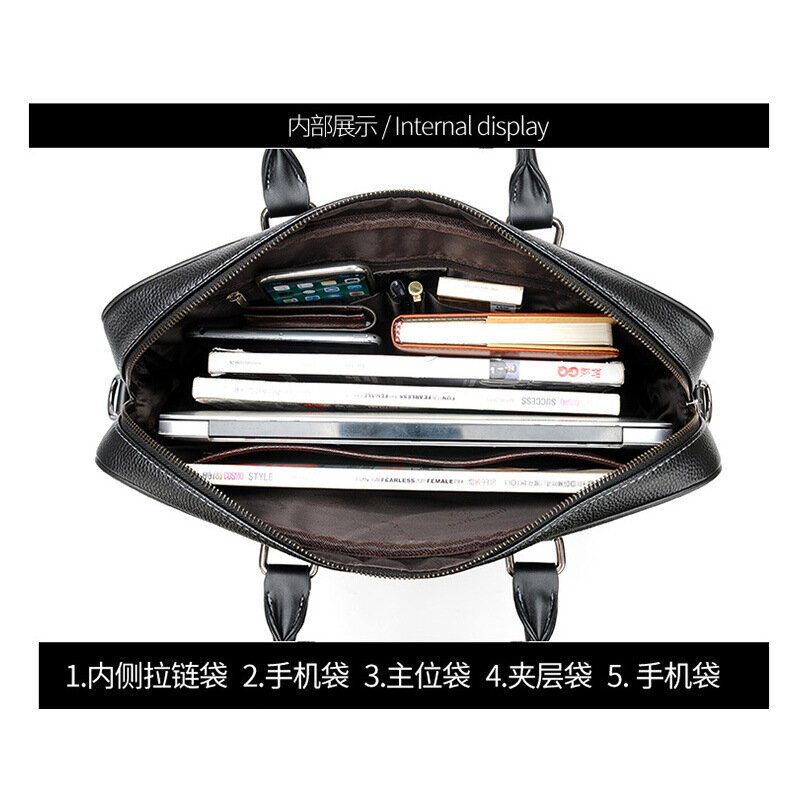 New Genuine Leather Business Bag 15.6Inch Laptop Tote Briefcases Office Messenger Cross body Bags Shoulder Handbags Big Capacity