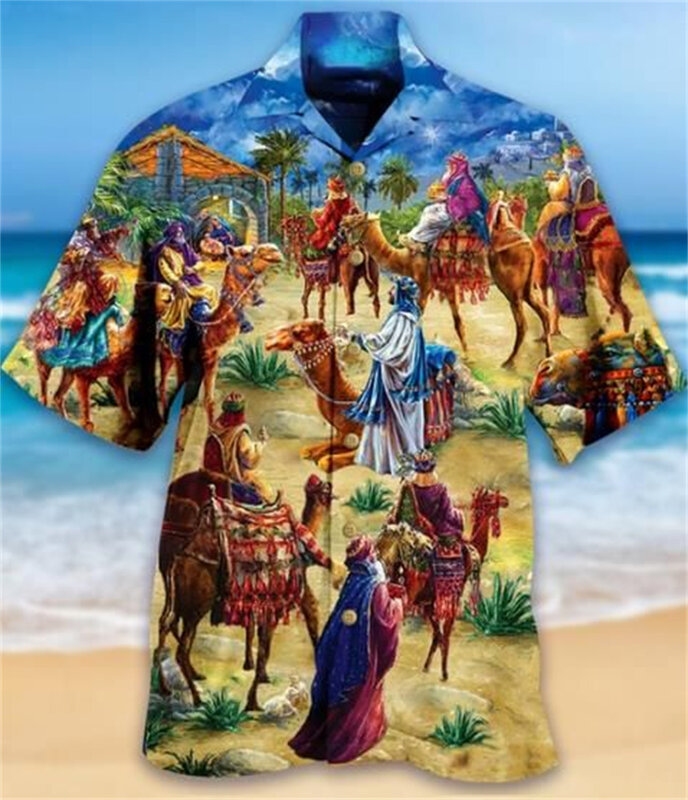 Verão novo hawaii praia casual de manga curta camisa de impressão digital 3d