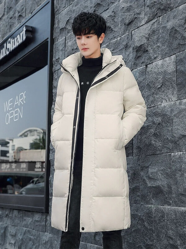 남성용 미드 롱 화이트 다운 코트, 2024 겨울 재킷, 커플 오버사이즈 따뜻한 캐주얼 코트, 트렌드 패딩 재킷, 남성 의류, 5XL, 신상