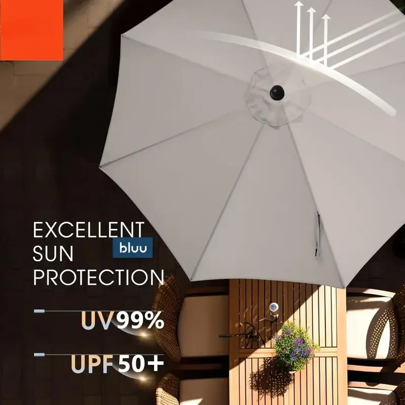 우산 시장 테이블 태양 우산, 알루미늄 우산, 5 년 변색 방지 아크릴 원단 캐노피 탑, 베이지 파티오 우산
