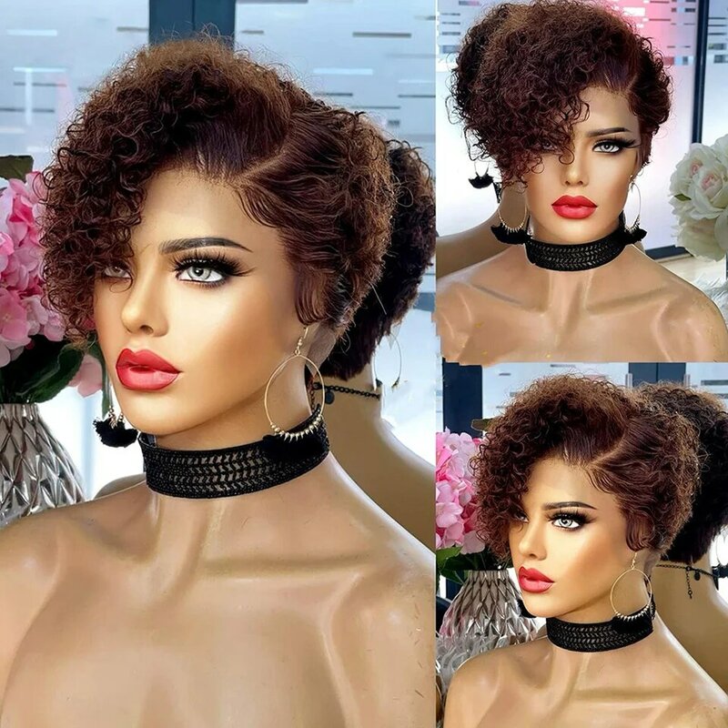 Short Bob Wig Pixie Cut Wig Curly Human Hair Wigs For Women 13x1 Lace Front Transparent Deep Wave Lace Wig Preplucked Hairline