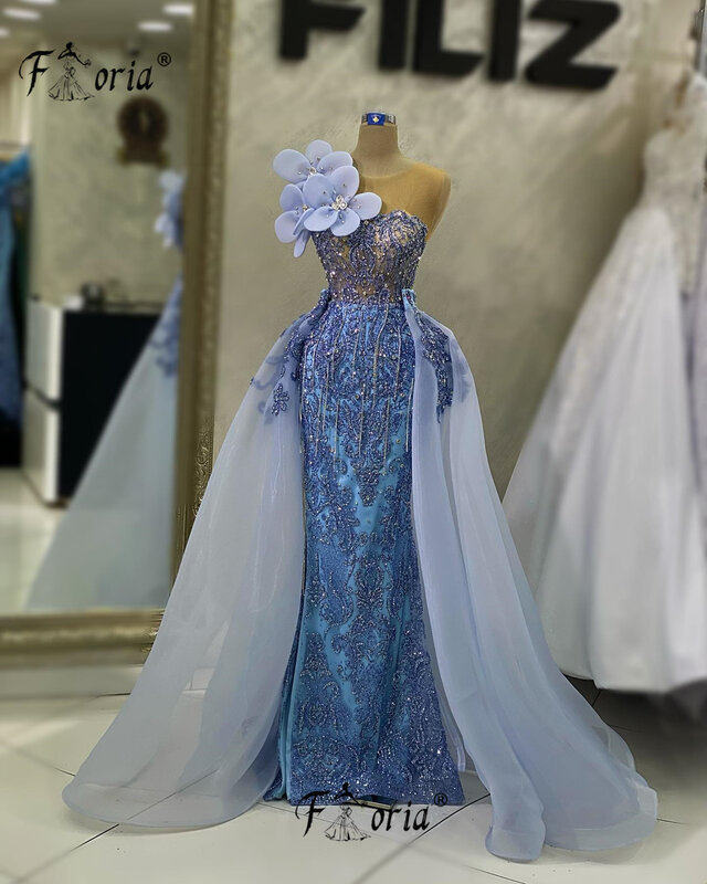 Fashion Tasse Beaded Evening Dresses Detachable Skirt 3D Flowers Appliques Mermaid Formal Occasion Dress Wedding Reception Gowns