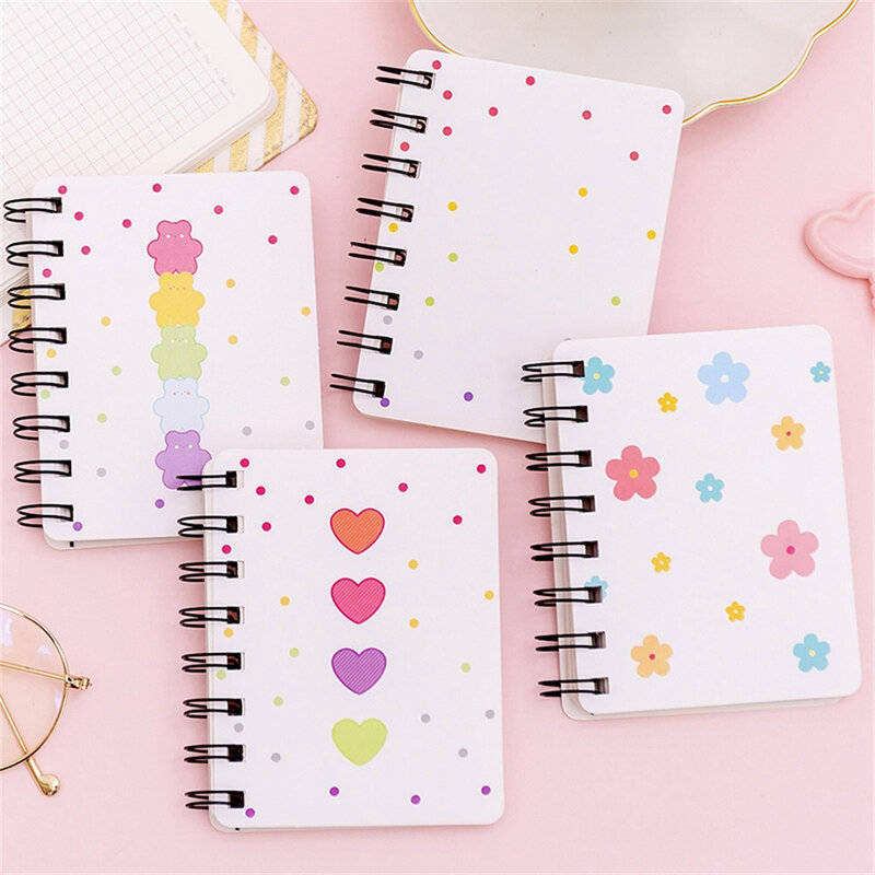 JESJELIU-Cute Cartoon Coil Notebook para meninas, Notepad portátil de folhas soltas, Pequenos diários de bolso, Artigos de papelaria escolar, 80 folhas