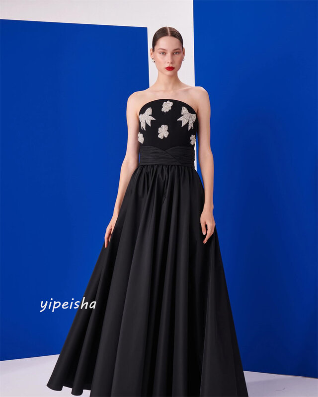 Ball Dress Evening Saudi Arabia Jersey Sequined Ruched Graduation A-line Strapless Bespoke Occasion Gown Midi Dresses