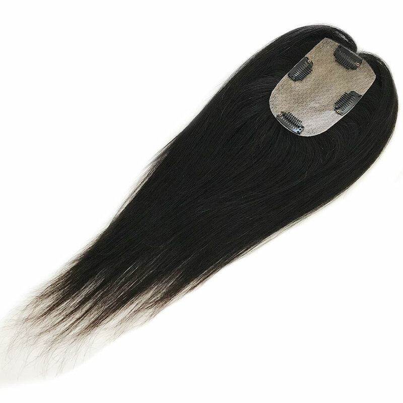 شعر مستعار بشري بقاعدة من الحرير للنساء ، قطعة شعر أوربي مستقيم ، لون أسود طبيعي ، تساقط شعر ، 3 مقاطع ، 8 × 12 سم