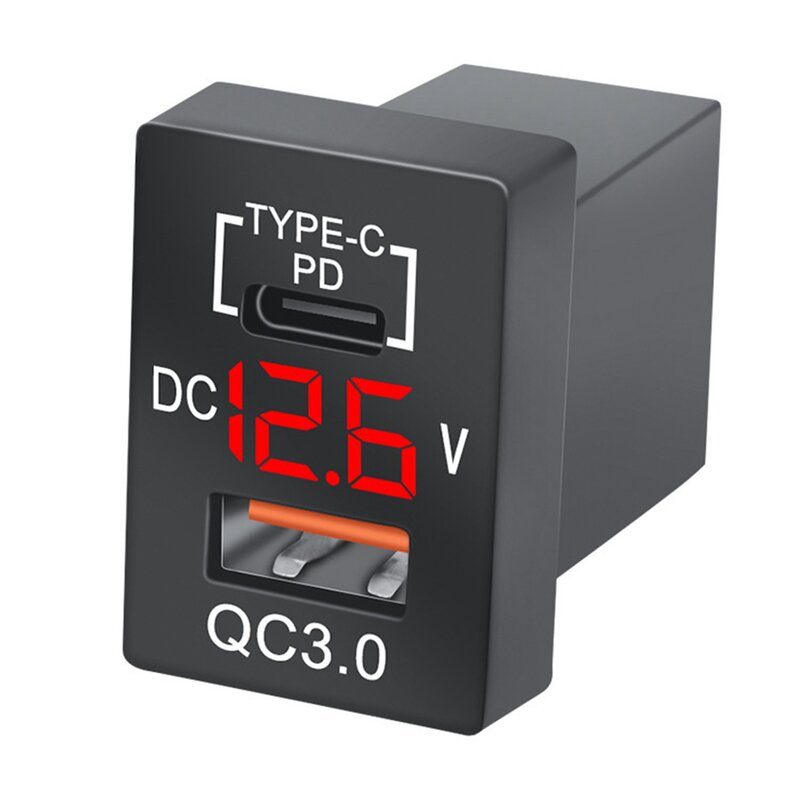 Pengisi daya QC3.0 USB soket pengisi daya mobil PD tipe-c, pengisi daya dengan Voltmeter Digital LED merah untuk Toyota baru isi daya Cepat