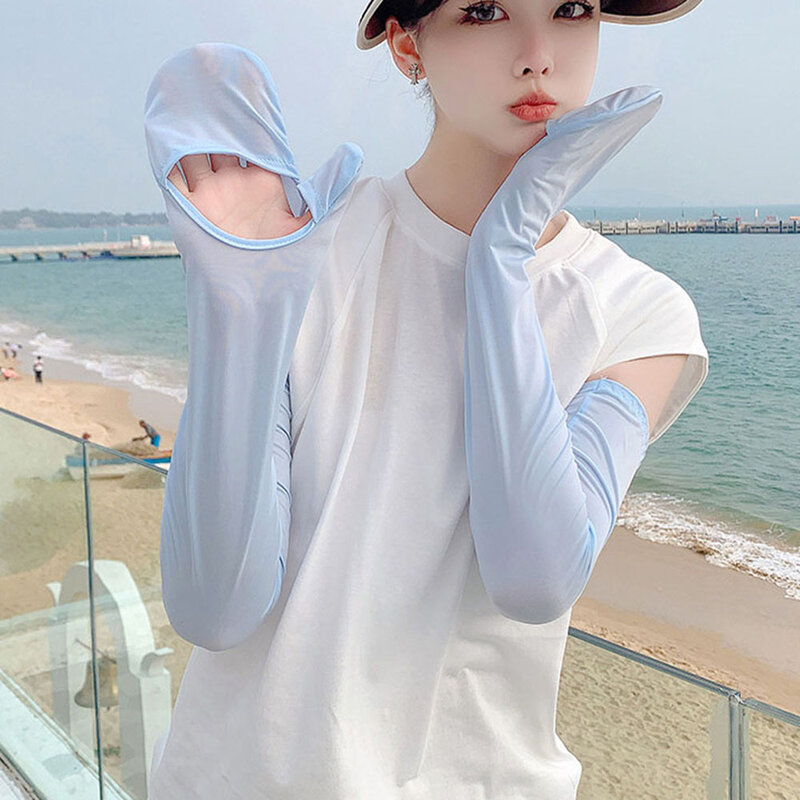 Ice Silk Sunscreen Sleeve Women's Long Gloves Sun Protection Cuffs Anti-UV Sleeves Outdoor Cycling Arm Warmer Soft Arm Covers