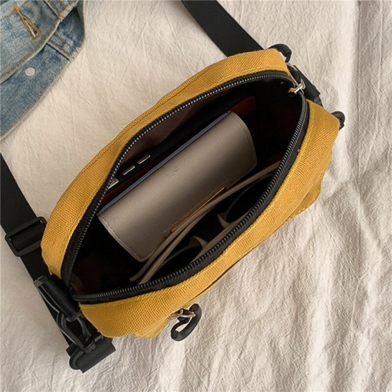 Women Canvas Handbags Korean Mini Student Bag Cell Phone Simple Small Crossbody Casual Ladies Zipper Shoulder Bag for Ladies