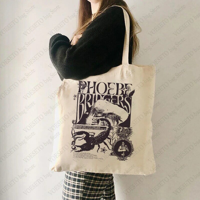 Phoebe Bridgers Pattern Canvas Shoulder Bag para mulheres, viagens, deslocamento diário, sacolas de compras reutilizáveis, na moda, dobrável