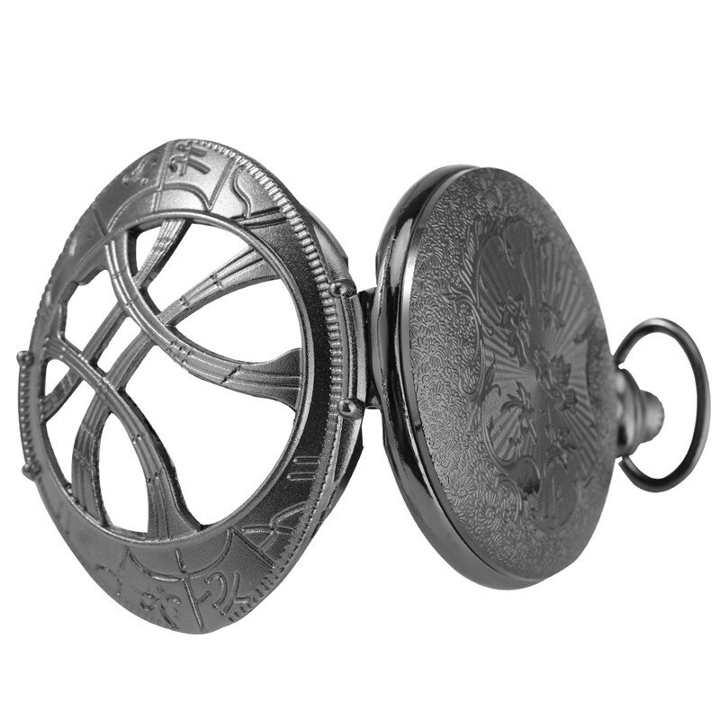 Antigo preto escuro oco para fora unisex relógio de bolso de quartzo colar corrente número romano exibição collectable relógio retro relógio