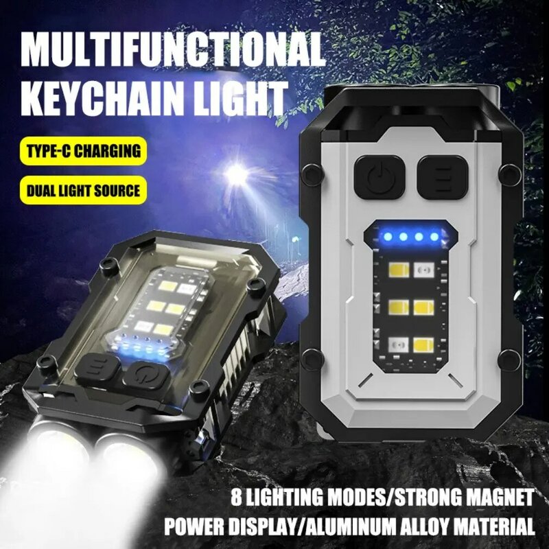 Portátil Mini Lanterna LED Chaveiro, Super Bright Torch, TYPE-C Carga USB, Luz de trabalho de emergência com Pen Clip, Tail Magnet