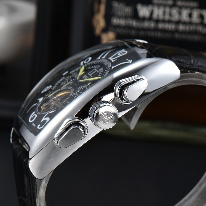 Jam tangan mekanis otomatis mewah untuk pria, jam tangan tengkorak Tourbillon, jam tangan pria