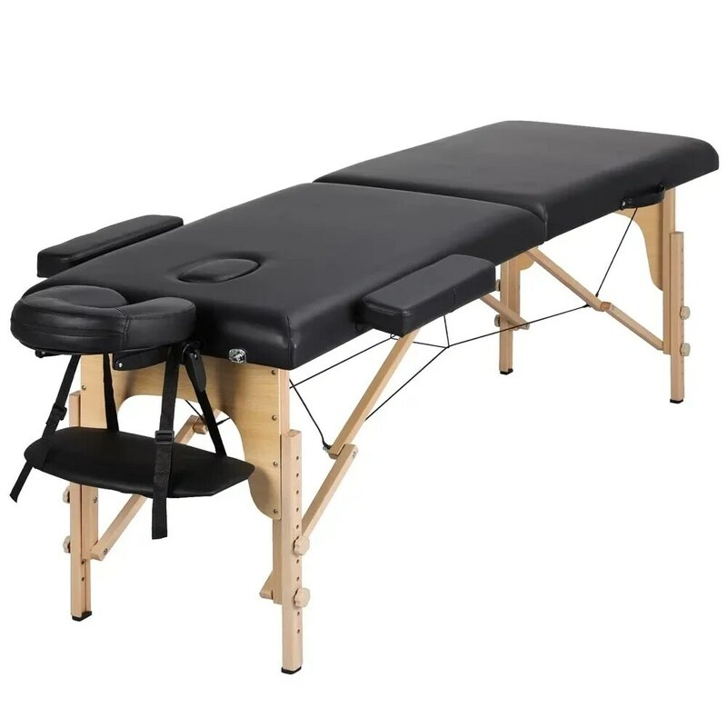 84" Portable Adjustable 2 Section Massage Table with Headrest Armrest Pallet