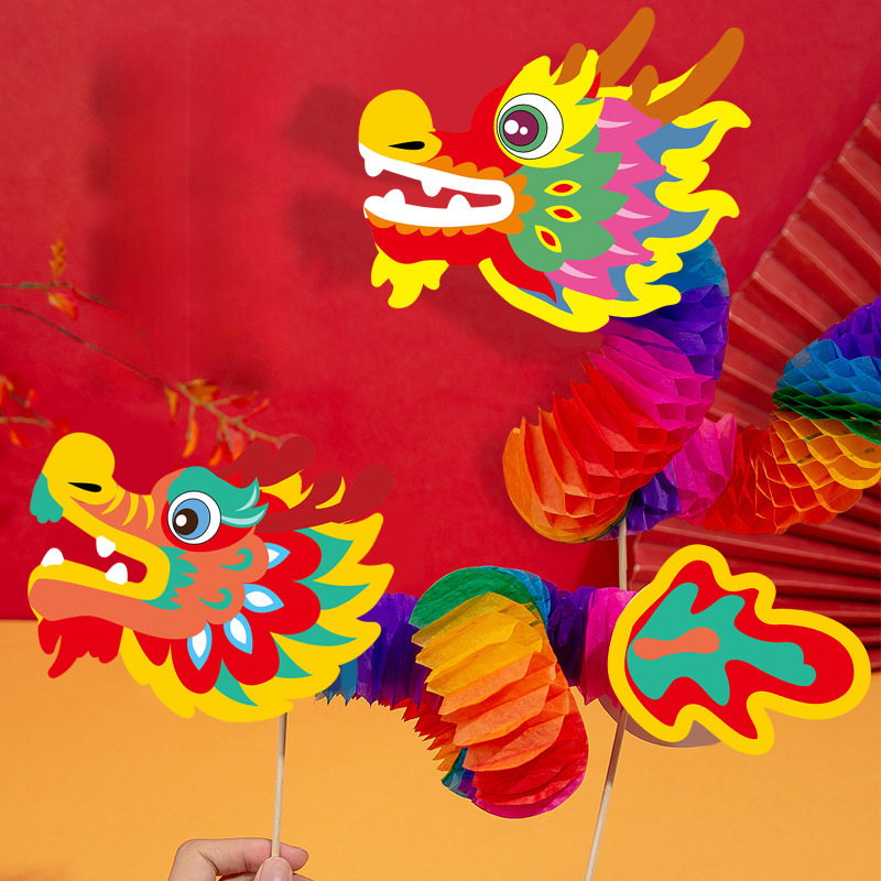 3D papier smok rzemiosło materiał chiński smok rok DIY ręcznie robiona zabawka nowy rok dekoracja wiszące ozdoby dla dzieci prezent gry rodzinne