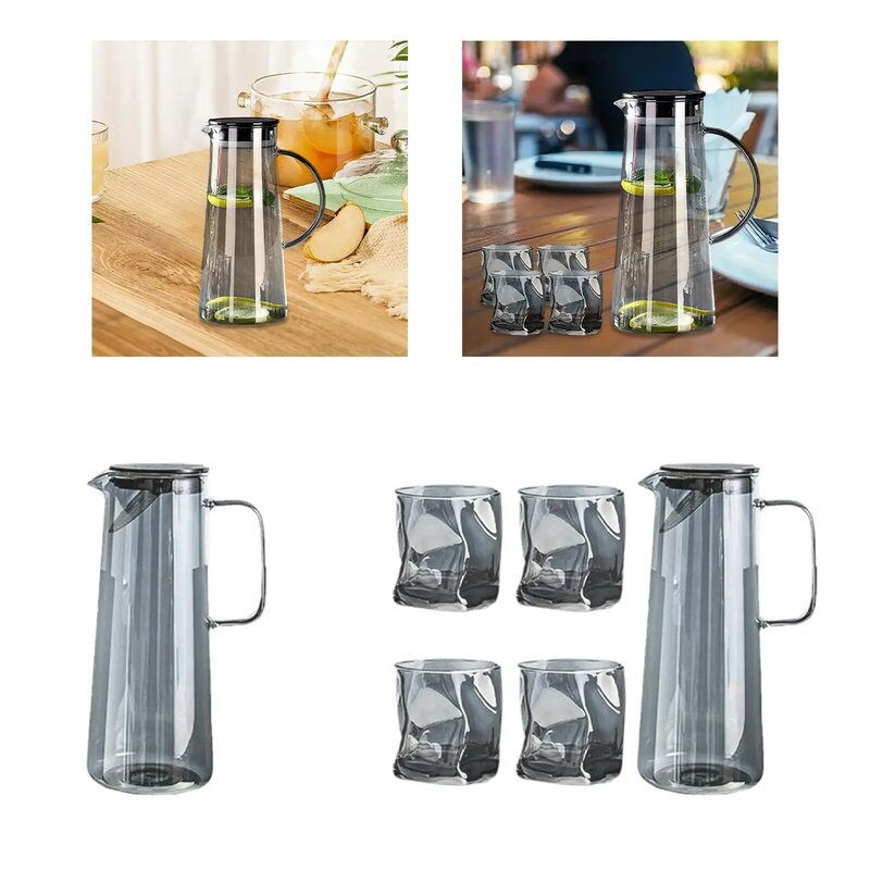 Tetera de vidrio de borosilicato, jarra de agua multiusos portátil para leche, bebida fría y caliente, cocina de hojas sueltas, 1450ml