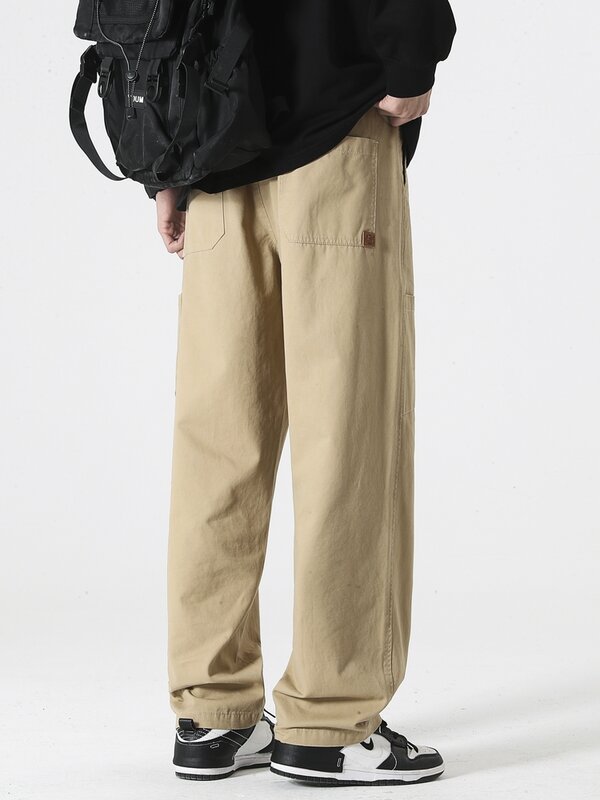 2024 nowe letnie spodnie męskie koreańska moda szerokie nogawki oddychające bawełniane proste spodnie Cargo męskie luźne spodnie na co dzień
