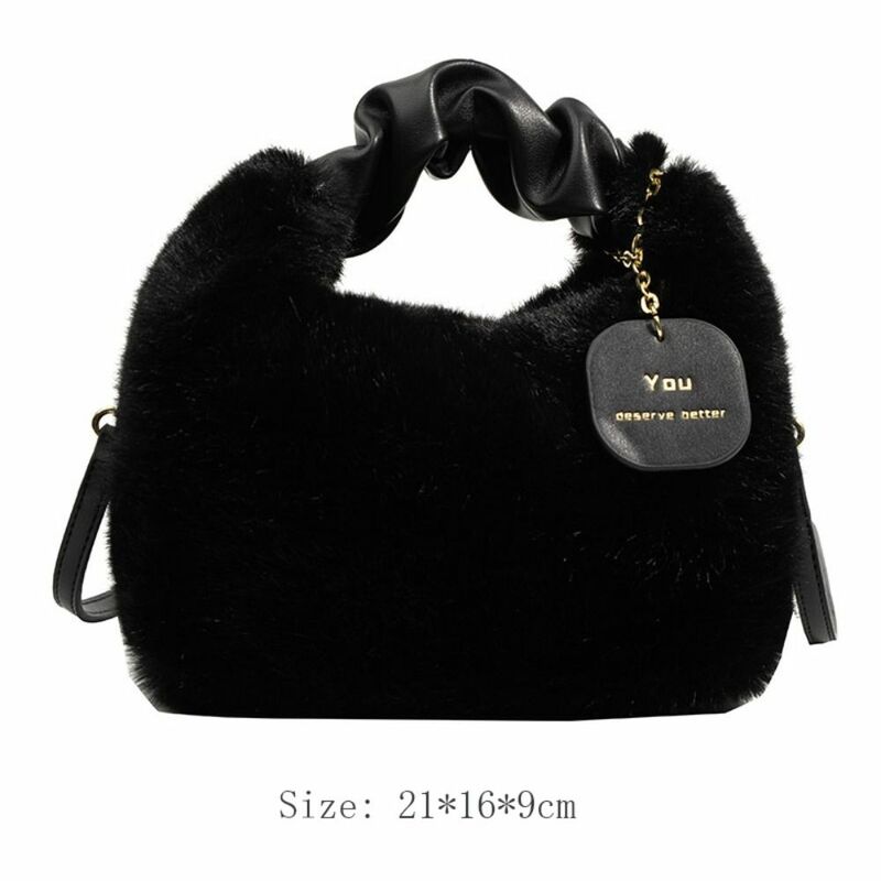 High-capacity Tote Bags Minimalist Plush Solid Color Single Shoulder Bag Crossbody Plush Underarm Bag Female