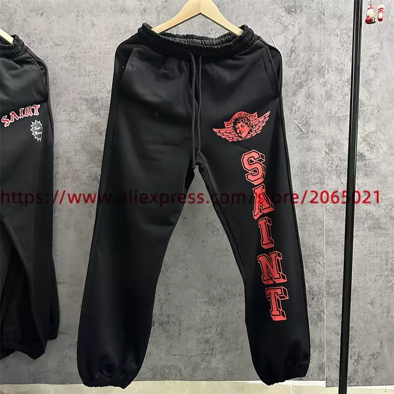 Спортивные штаны Saint Michael для мужчин и женщин, штаны для бега с принтом ангелов и кулиской