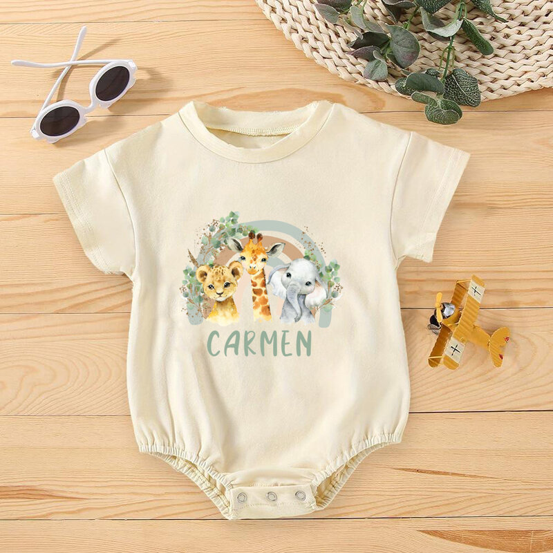 Personalised Rainbow with Name Bubble Romper Infant Jungle Birthday Party Clothes Baby Oversized Bodysuit Cute Wild One Jumpsuit