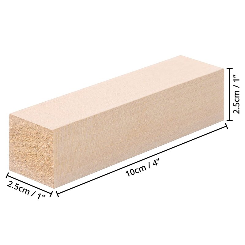 Large Carving Wood Blocks (10 Pack) 4 x 1 x 1 Inches Unfinished Basswood Project Craft Kit DIY Hobby Set for Beginners
