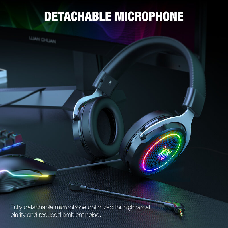 ONIKUMA RGB Gaming Kopfhörer mit Abnehmbare Flexible HD Mikrofon Dynamische RBG Licht Komfortable Wired Headset für PC Gamer