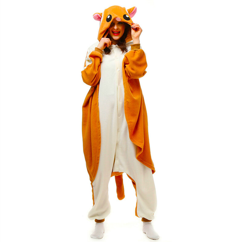 Orange Flying Cat Halloween Cosplay Costume Distinctive Loose Fitting Hooded Pajamas Flannel Jumpsuit Homewear Women's Clothing