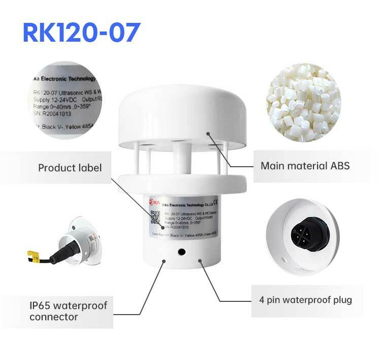 RIKA RK120-07 pas cher prix d'usine rosée numérique mètre anémomètre ultrasons vitesse du vent et capteur de Direction pour l'agriculture