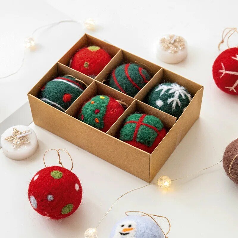 Bolsa de regalo de fieltro de lana, copo de nieve, Bola de Papá Noel, decoración de árbol de Navidad, colgante, decoraciones navideñas