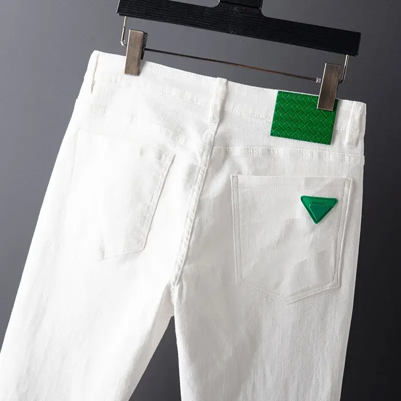 جينز أبيض نقي بقصة مستقيمة للرجال ، سراويل كلاسيكية غير رسمية ، سراويل جينز مرنة ، سراويل ماركة للذكور ، الموضة ، الربيع ، الخريف ، جديد ،
